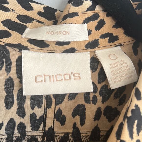 Chico’s Women’s size 0 size 4-6 New Cheetah animal print No Iron Blouse - Picture 9 of 13